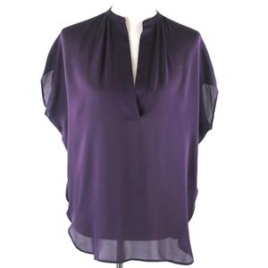 Vince Sheer Silk Plum Purple V-Neck Dolman Short Sleeve Oversized Top Blouse XS